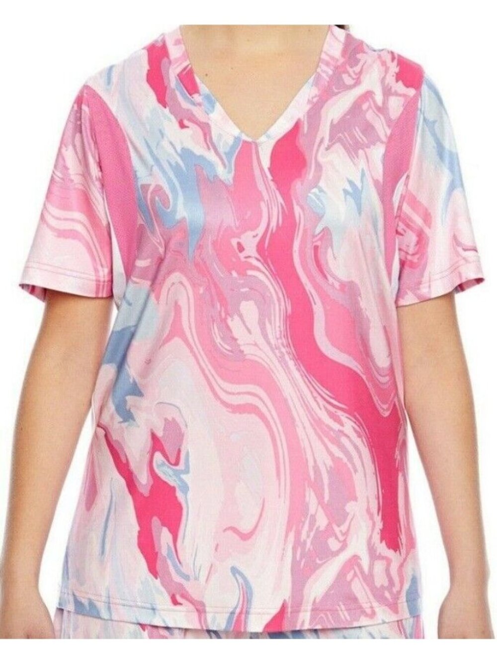 Women Short-Sleeve V-Neck Swirl Jersey